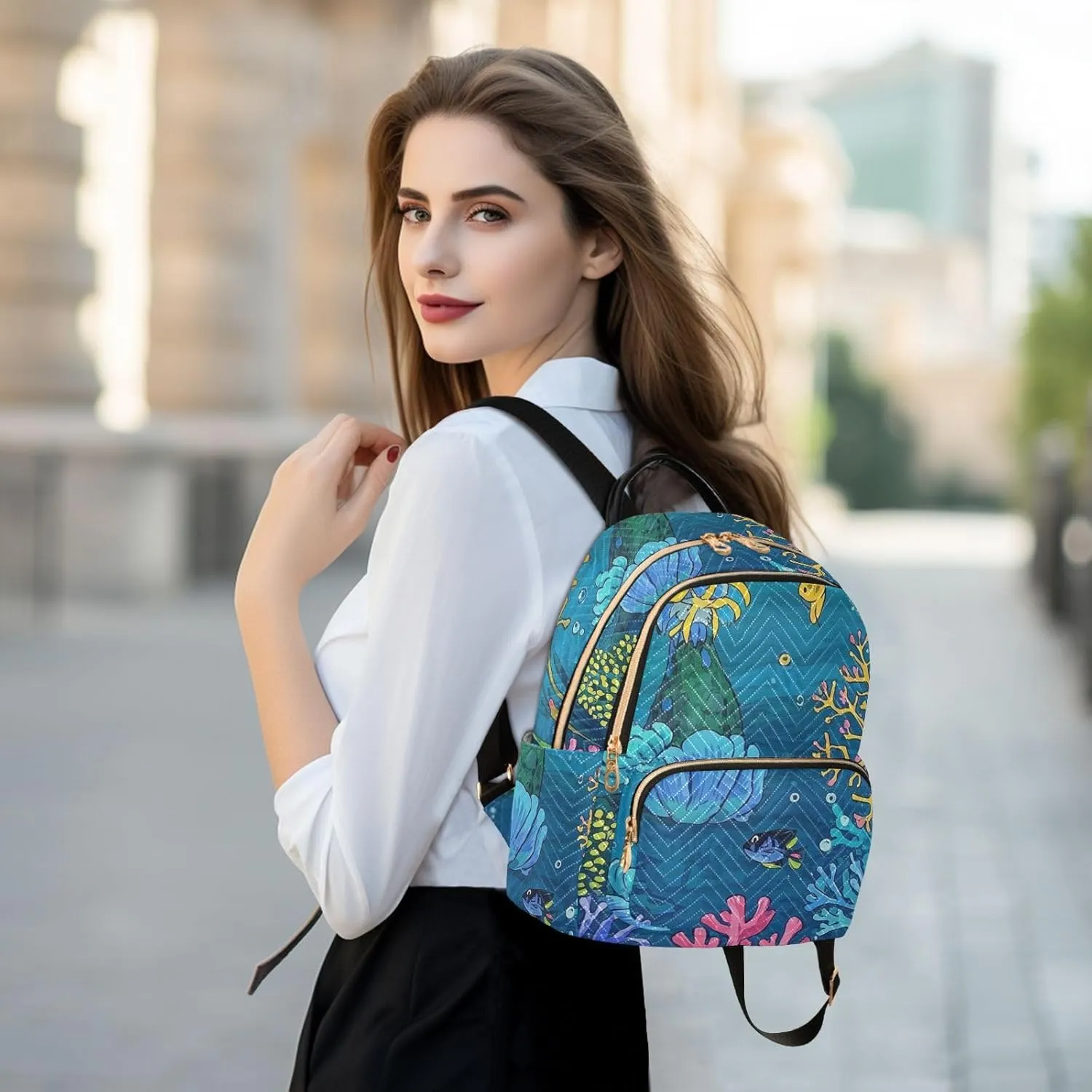Mini Backpack Quilted Purse for Womens Small Backpack Daypack Coral Pattern for Travel Daily Work,Multi2