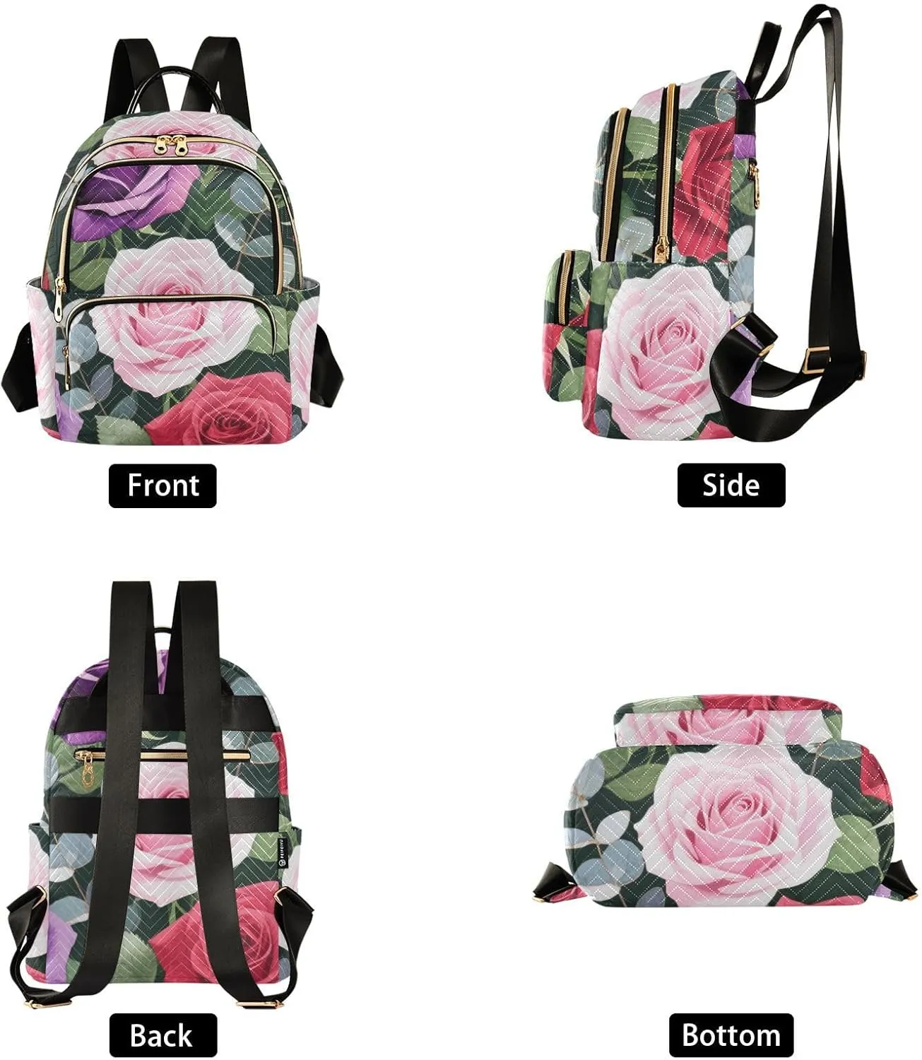 Mini Backpack Quilted Purse for Womens Small Backpack Daypack Rose Design for Travel Daily Camping,Multi10