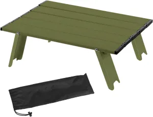 Mini Folding Camping Table, Ultralight Aluminum Beach Table with Solid Construction and Strong Load-Bearing, Portable Collapsible Table for Outdoor Picnic, Traveling (Army Green)