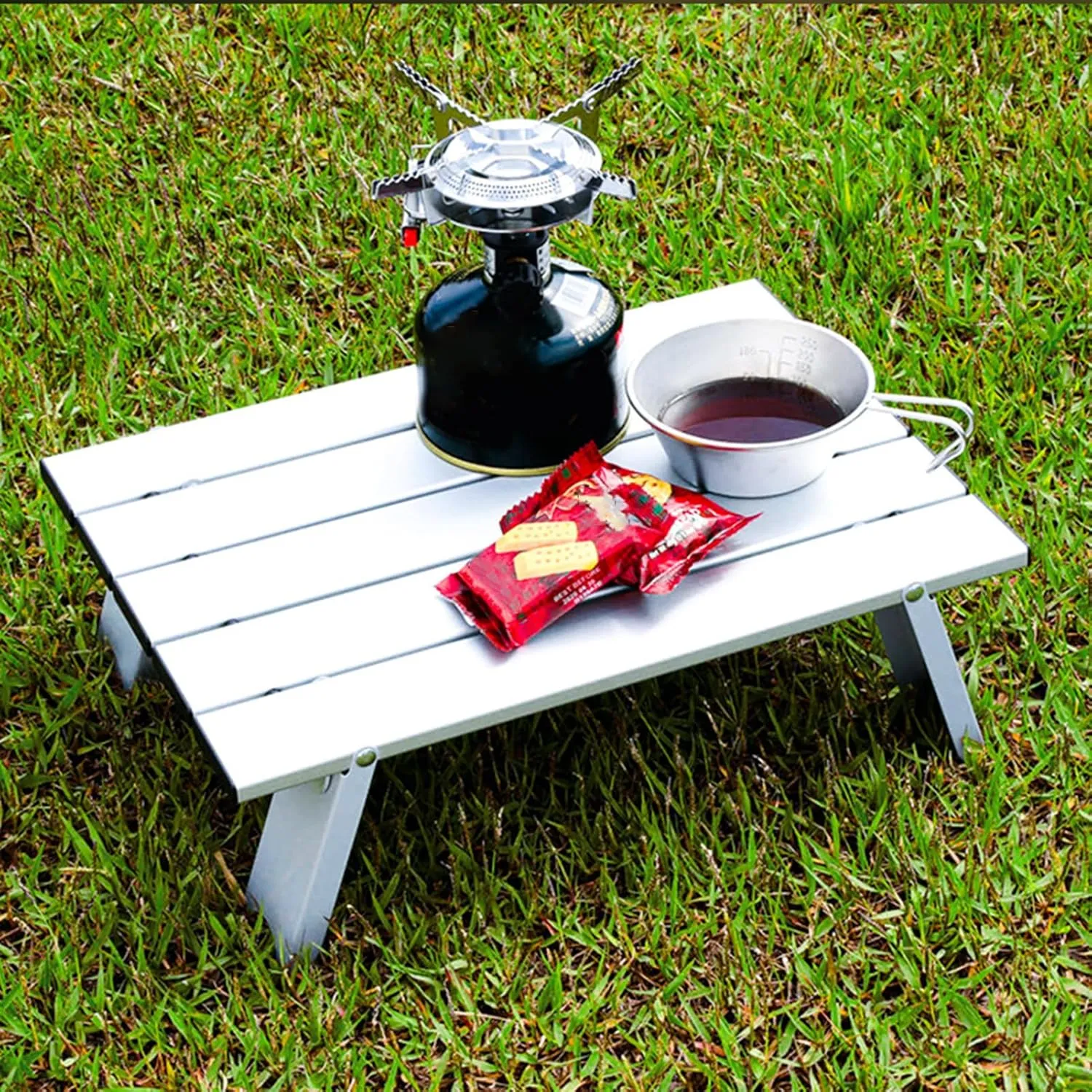 Mini Folding Camping Table, Ultralight Aluminum Beach Table with Solid Construction and Strong Load-Bearing, Portable Collapsible Table for Outdoor Picnic, Traveling (Army Green)