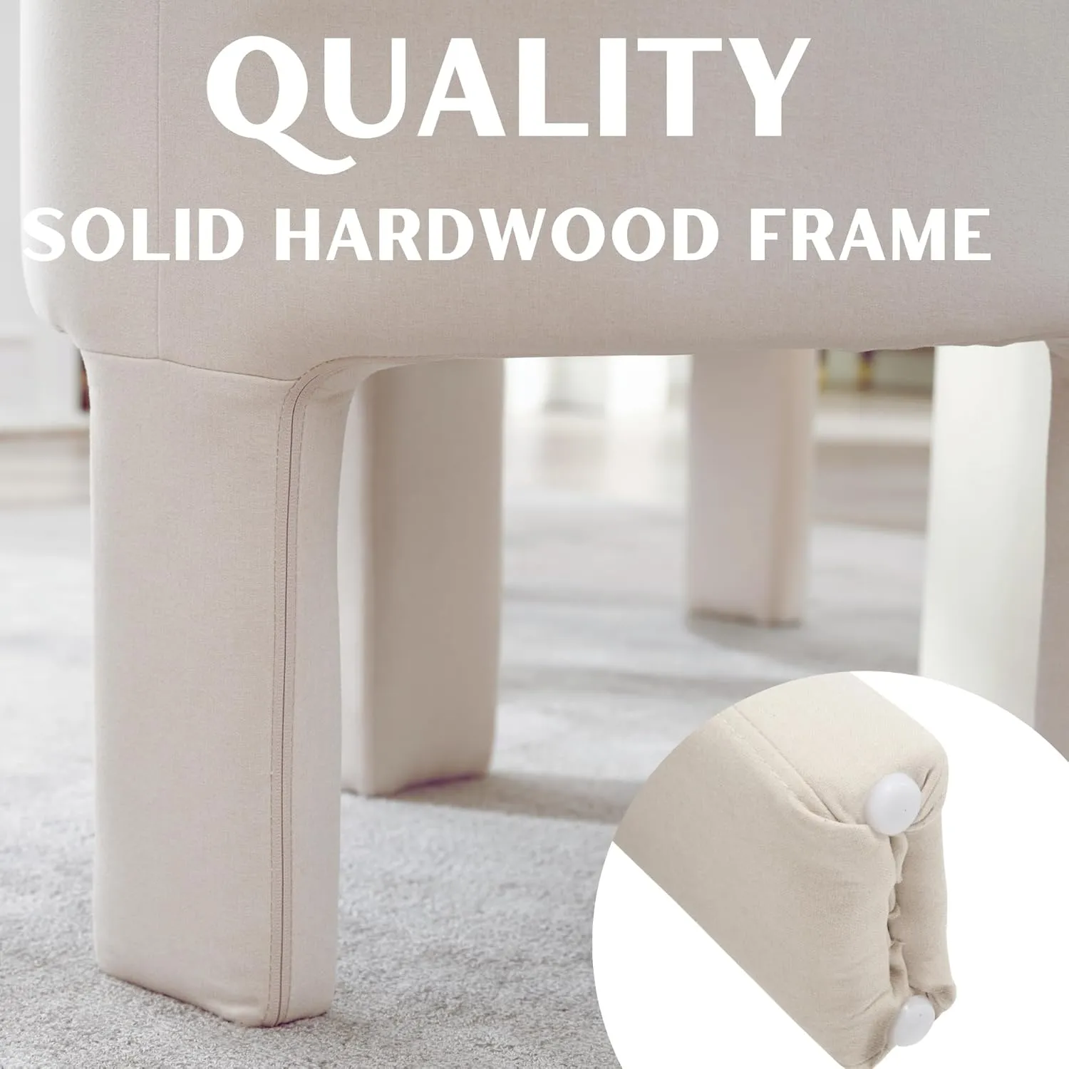 Modern Barrel Dining Chair, Upholstered Linen Dining Chair Accent Chair with Arms Comfy Makeup Vanity Chair, Dining Living Room Kitchen Chair, Beige