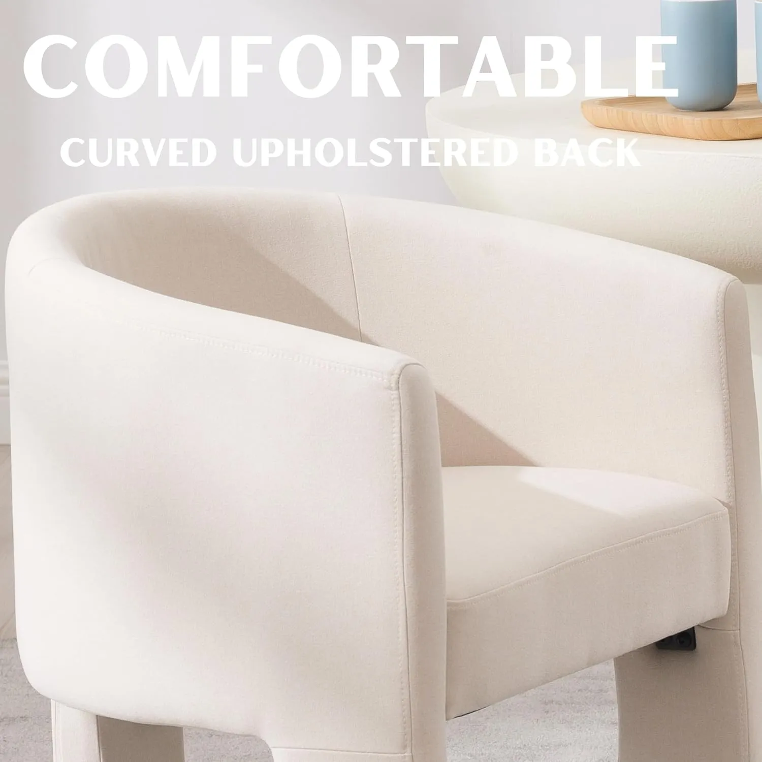 Modern Barrel Dining Chair, Upholstered Linen Dining Chair Accent Chair with Arms Comfy Makeup Vanity Chair, Dining Living Room Kitchen Chair, Beige