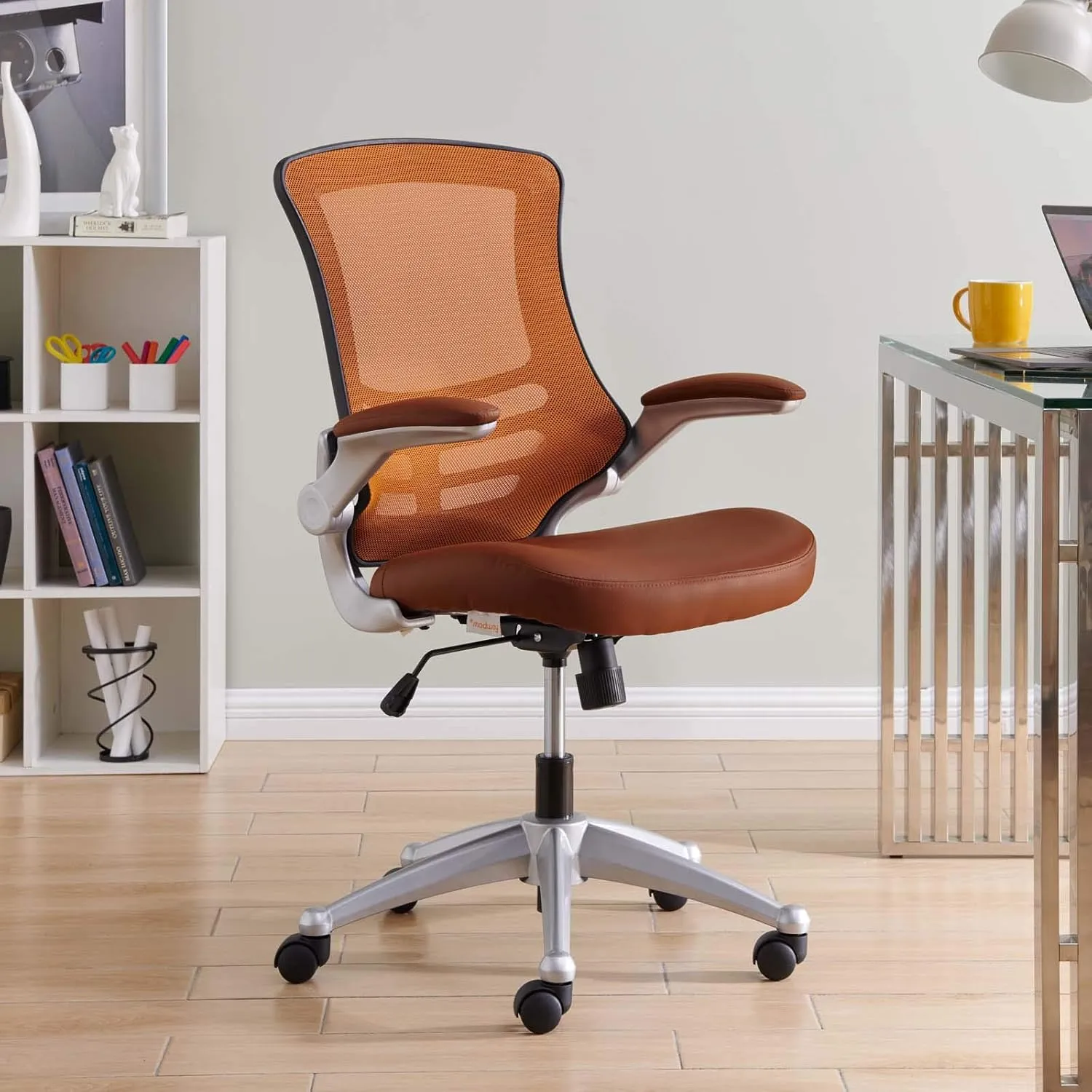 Modway Attainment Mesh Vinyl Modern Office Chair in Tan