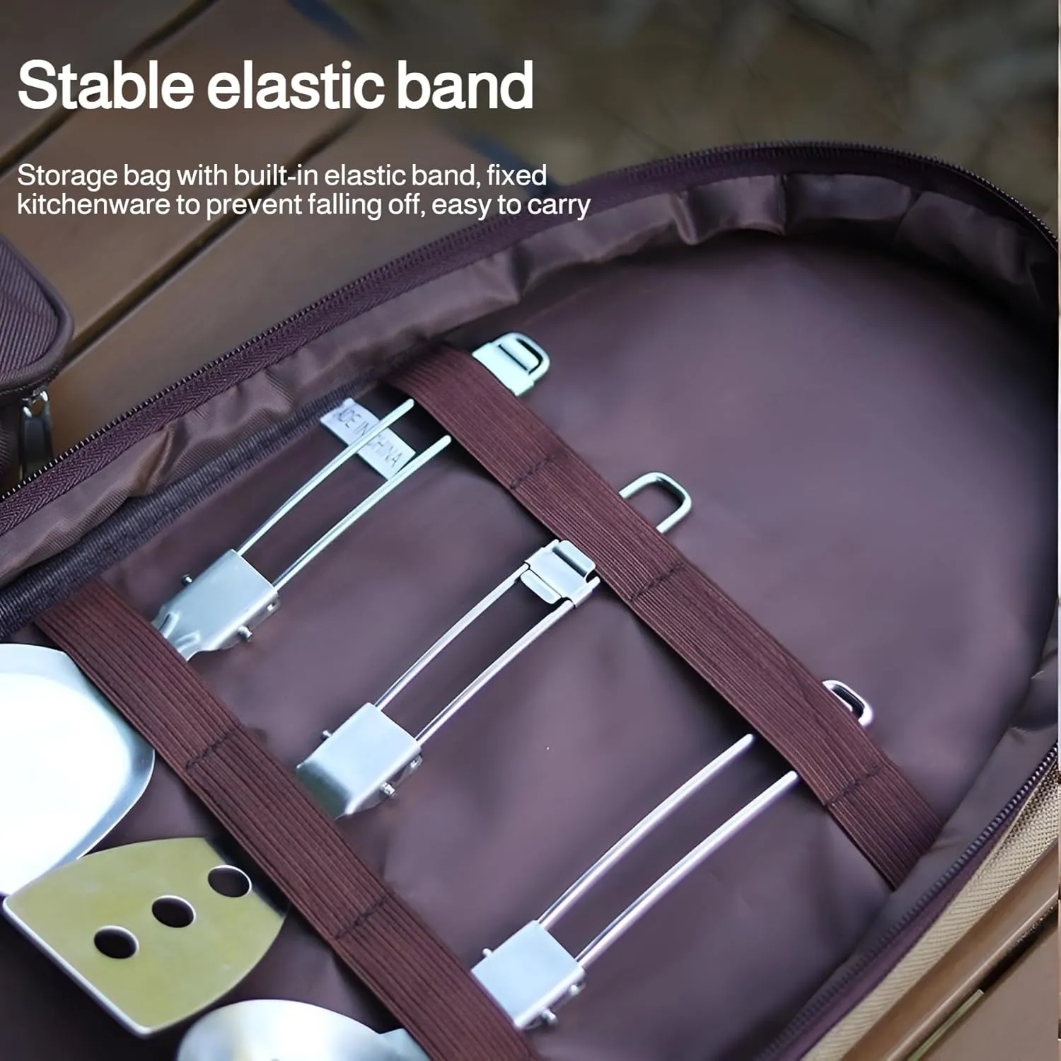 Mokcoliy]Outdoor Cooking Gear Organizer - Leakproof Camp Kitchen Utensil with Reinforced Base, Compact BBQ Tools Pouch for Camping Trips, Hiking and Travel Essentials