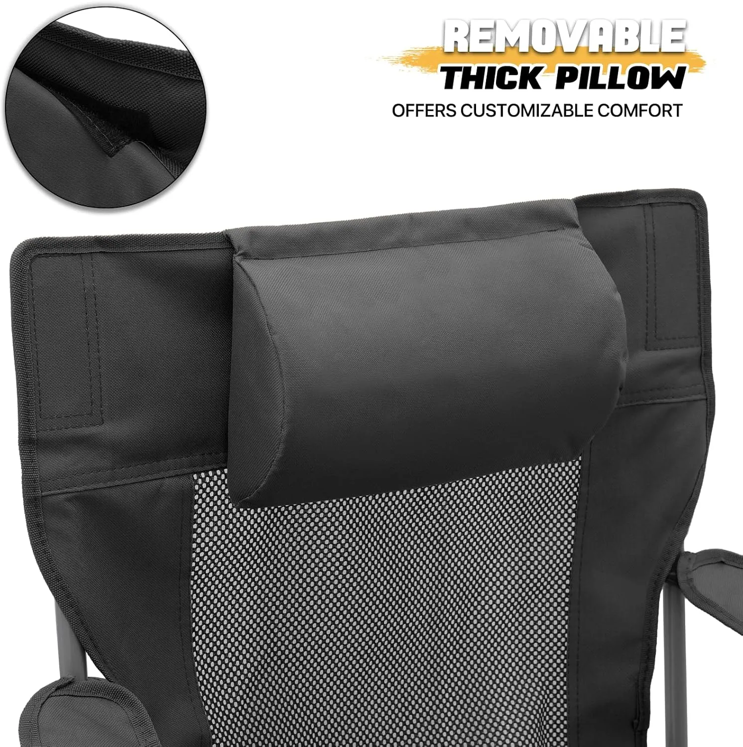 MoNiBloom Portable Folding Reclining Camping Chair with Foot Rest for Adults Outdoor Beach Hiking Fishing Lounge Recliner Mesh Camp Chair with Headrest Footrest Cup Holder Side Pocket (Black)