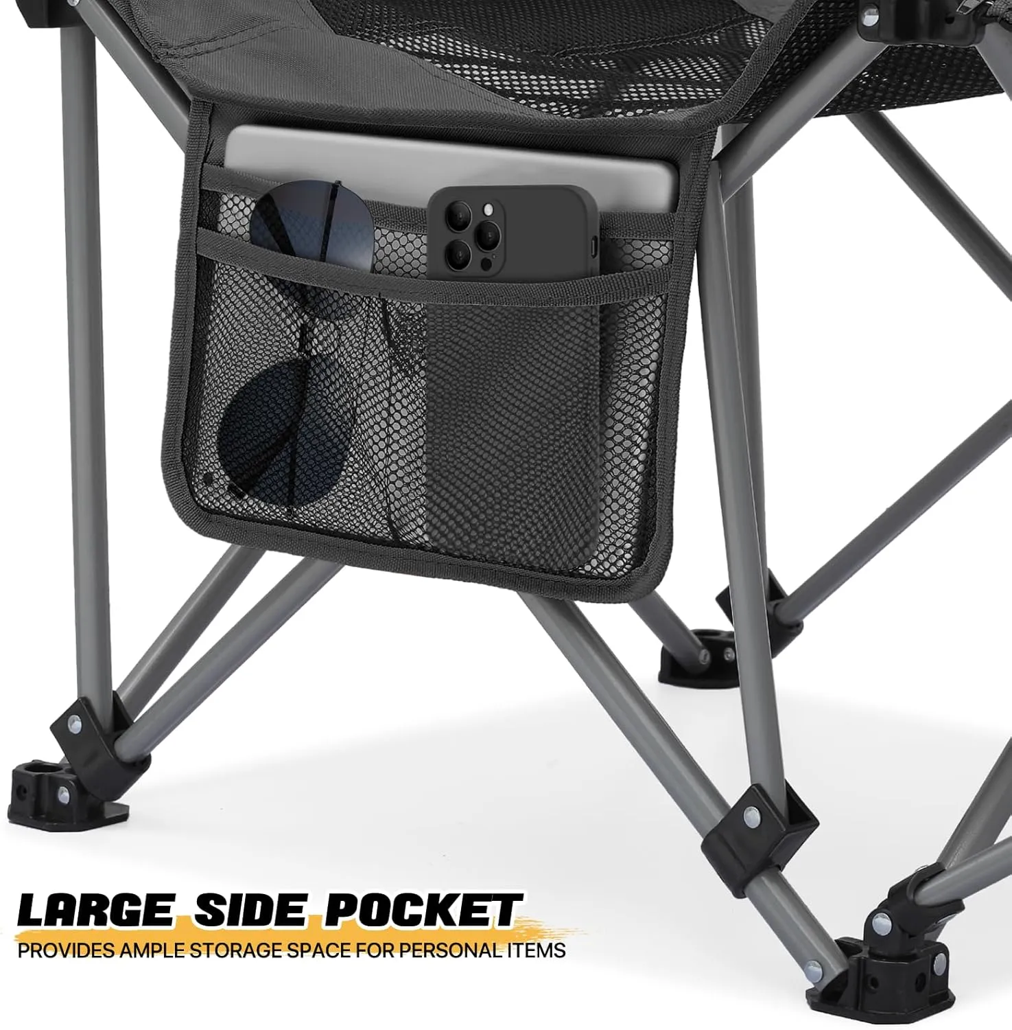 MoNiBloom Portable Folding Reclining Camping Chair with Foot Rest for Adults Outdoor Beach Hiking Fishing Lounge Recliner Mesh Camp Chair with Headrest Footrest Cup Holder Side Pocket (Black)