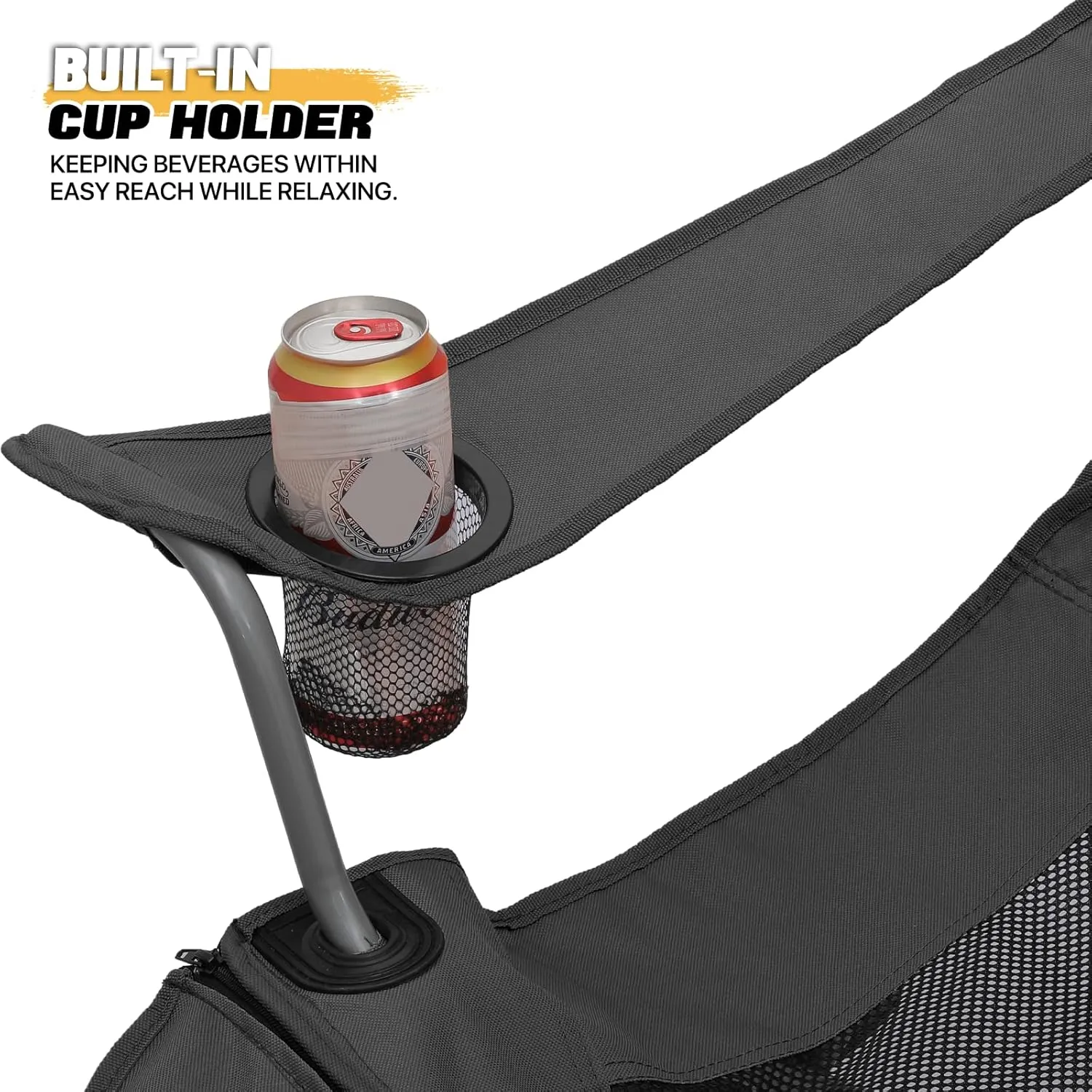 MoNiBloom Portable Folding Reclining Camping Chair with Foot Rest for Adults Outdoor Beach Hiking Fishing Lounge Recliner Mesh Camp Chair with Headrest Footrest Cup Holder Side Pocket (Black)