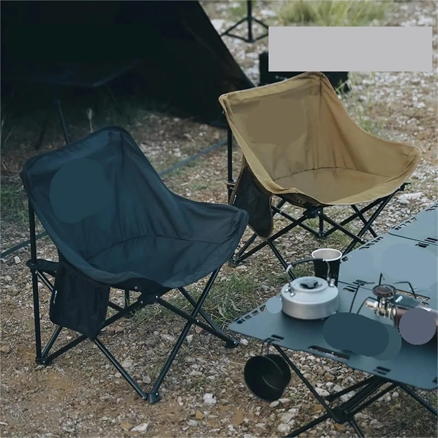 Moon Chair Camping Outdoor Folding Portable 600D Oxford Cloth Recliner Fishing Stool Beach Picnic Table Chairs(Black)