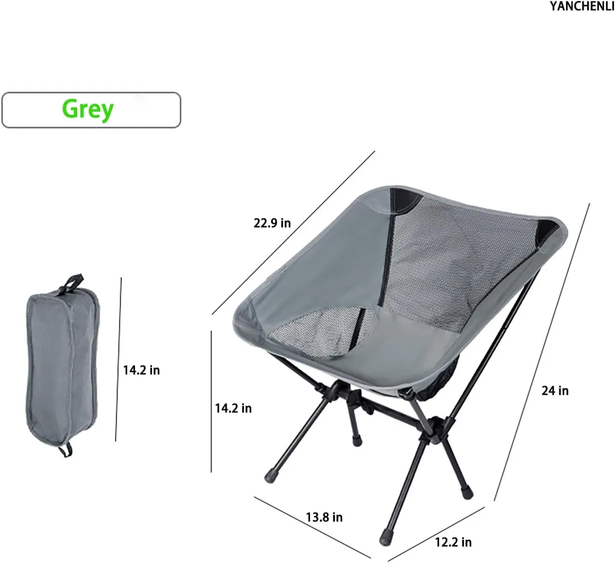 Moon Stool Portable Camping Chair Durable and Comfortable Folding Camping Chair, Perfect for Outdoor Activities, Max Load 220 lbs, Made with Aircraft Grade Aluminum (Grey,Small Size)