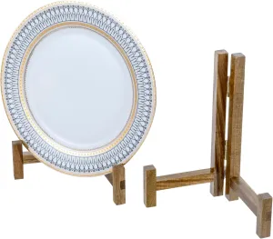 MyGift Plate Display Stand, Rustic Acacia Wood Tabletop Saucer Holder, Folding Picture Frame Holder, Set of 2