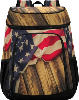 Nander Old Mood American Flag Cooler Backpack Leakproof Large Capacity Insulated Backpack Cooler Bag Lunch Bag for Work/Hiking/Camping/Beach/Fishing