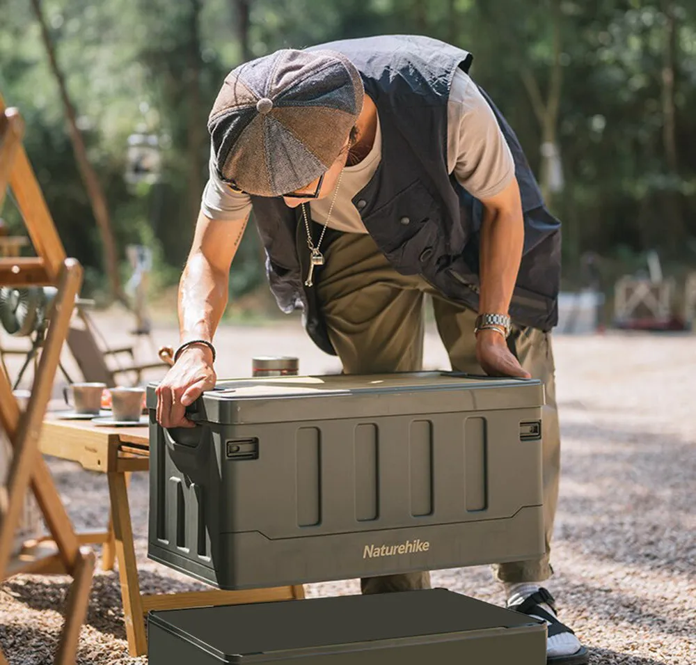 Naturehike 60L Foldable Portable Camping Storage Box with Bamboo Table Top - Army Green