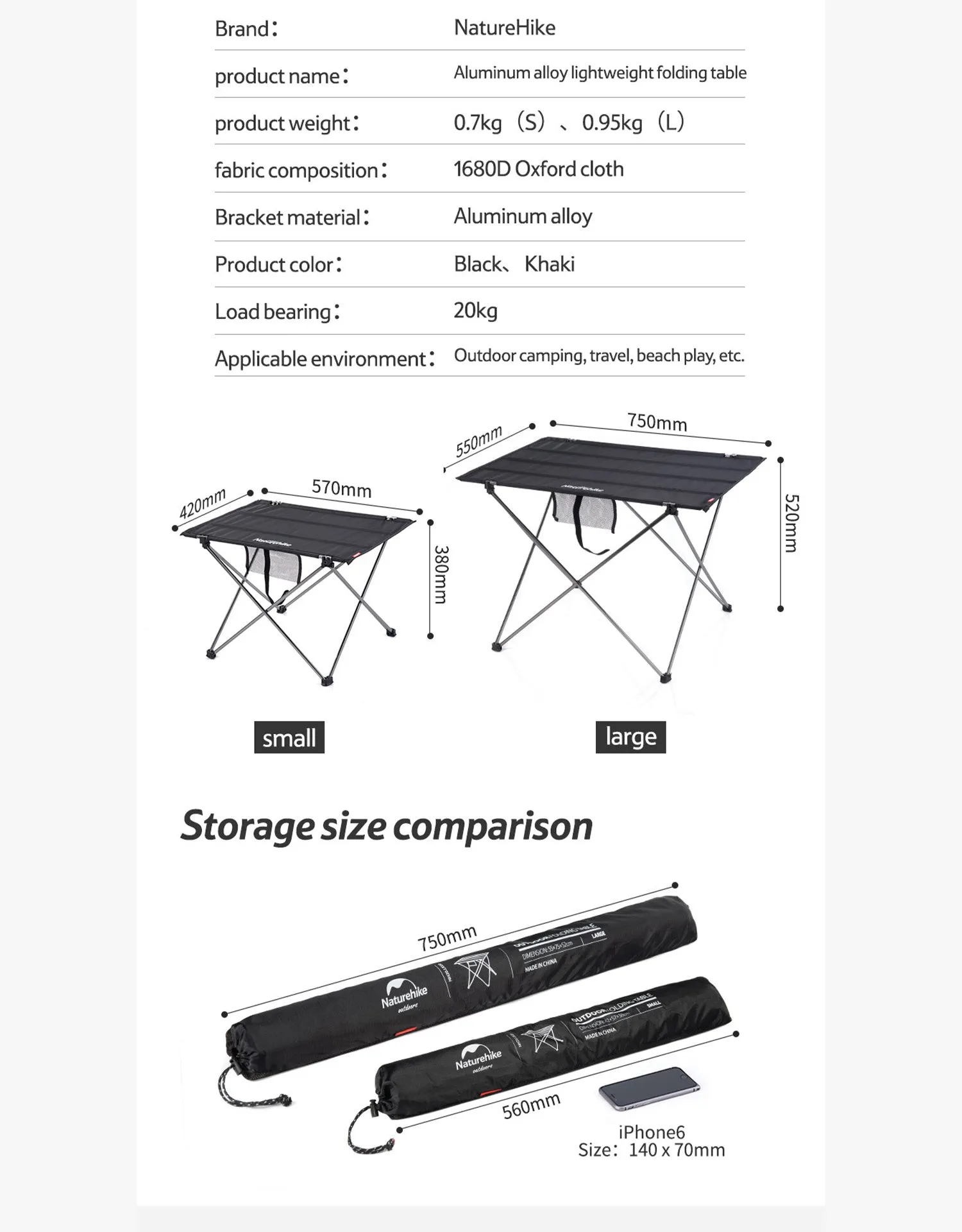 Naturehike Outdoor Lightweight Folding Table NH20JJ020