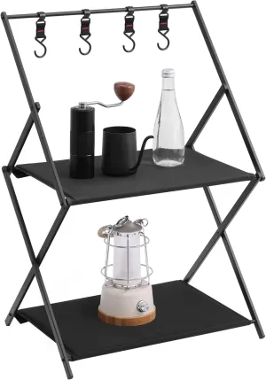 Navaris Camping Kitchen Station - Lightweight, Durable & Foldable Camp Table - Pop Up Outdoor Folding Tables Ideal for Beach, Picnic & Tailgate Use - Portable 2-Tier Cooking Shelf