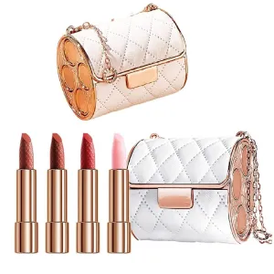 New Velvet Matte Lipstick Set with Glamour Chain Pouch, 4 Colors Lip Stick with an Elegant Leather Chain Bag