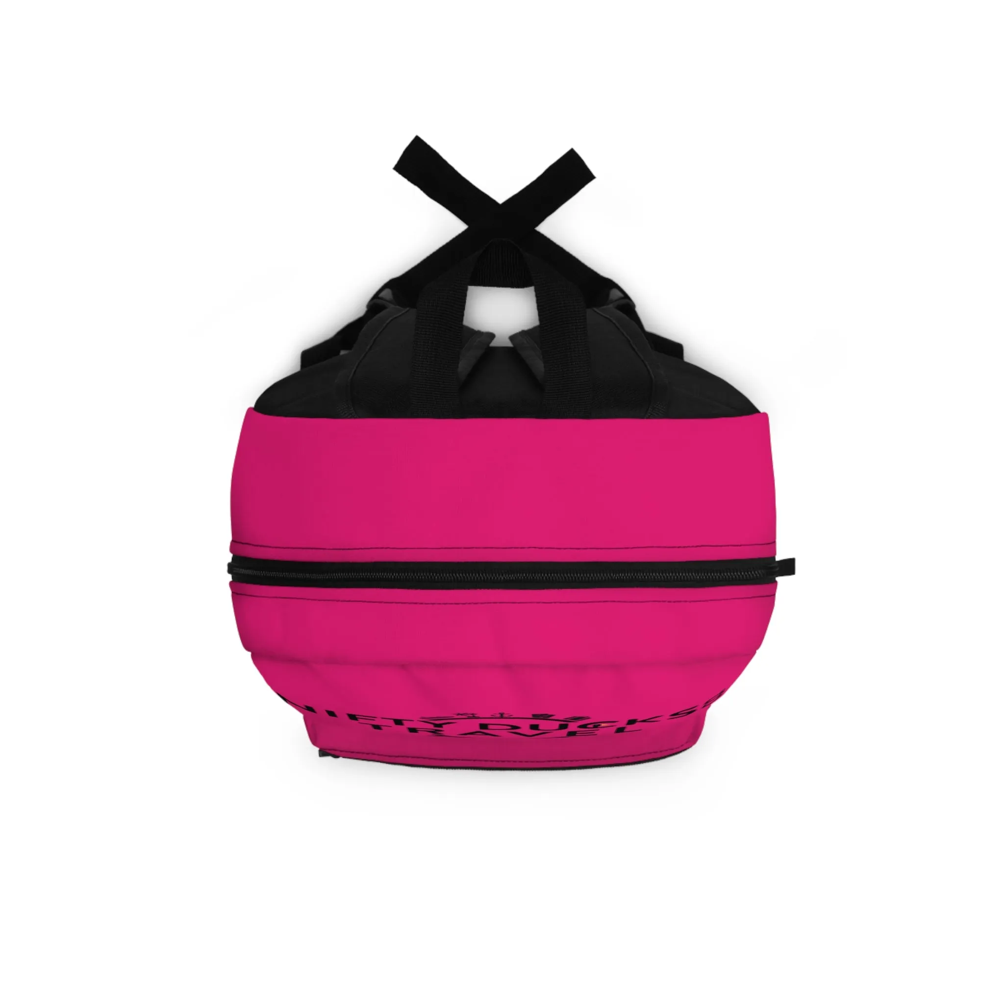 Nifty Ducks Travel Logo Backpack - Travel Bag with Black Duck Design - Bright Pink