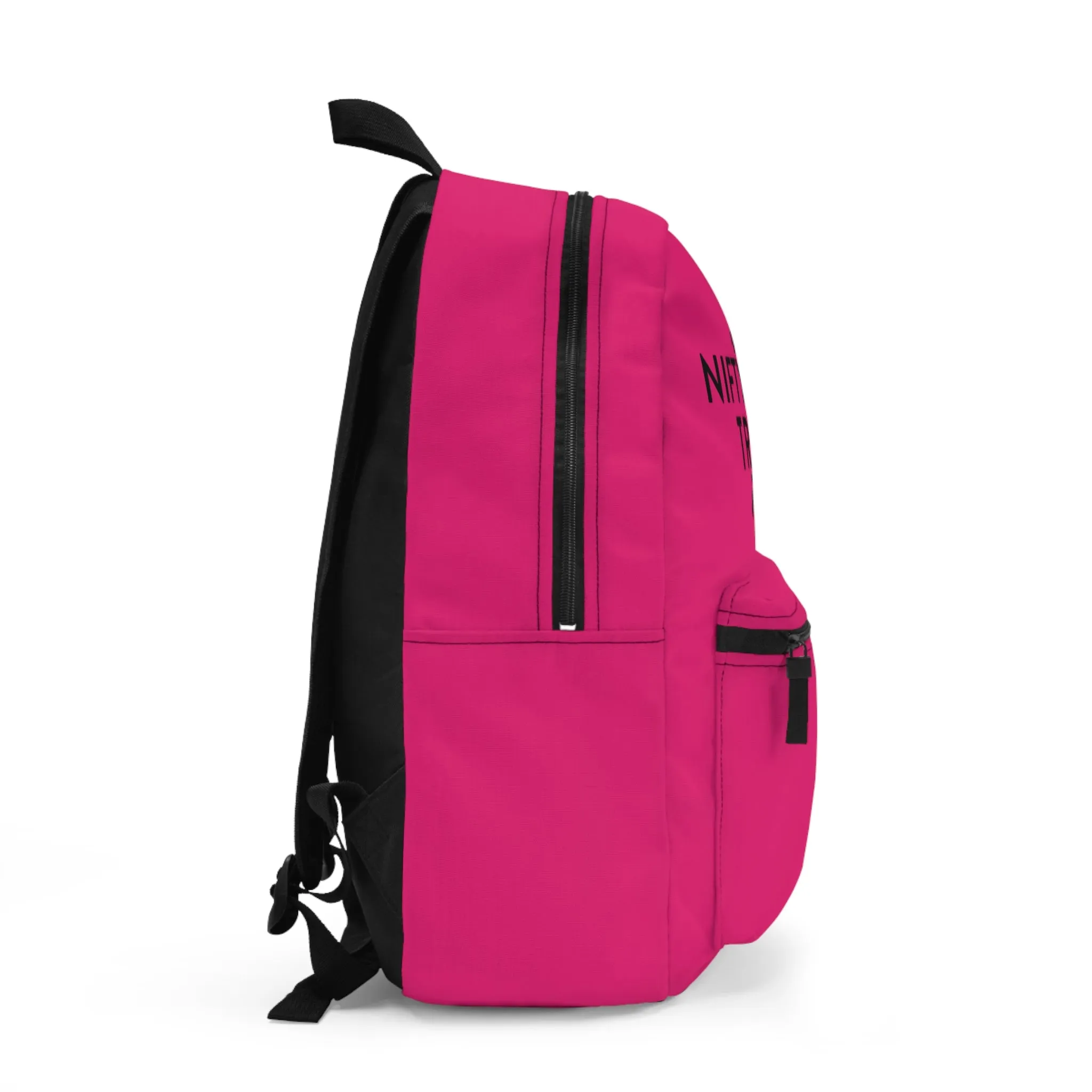 Nifty Ducks Travel Logo Backpack - Travel Bag with Black Duck Design - Bright Pink