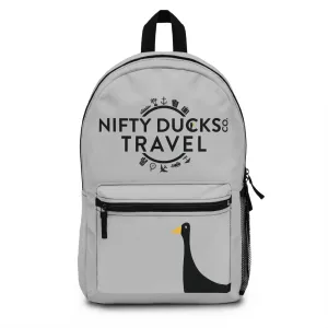 Nifty Ducks Travel Logo Backpack - Travel Bag with Black Duck Design - Glacier Gray