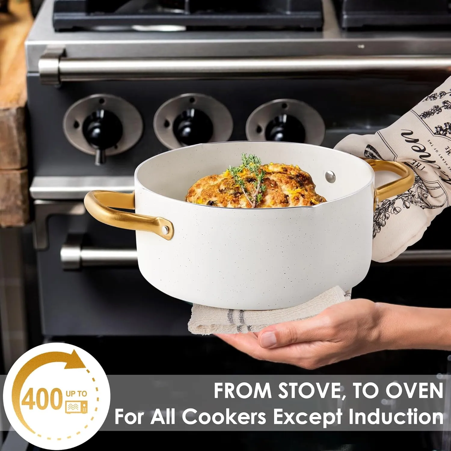 Nonstick Cookware Set - 16 PCS Non Toxin Pots and Pans Set Non stick With Dutch Oven, Frying Pan Set, Saucepan, Sauté Pan, Cooking Utensils - Kitchen Cookware Sets Granite Cooking Pot Gold Gifts