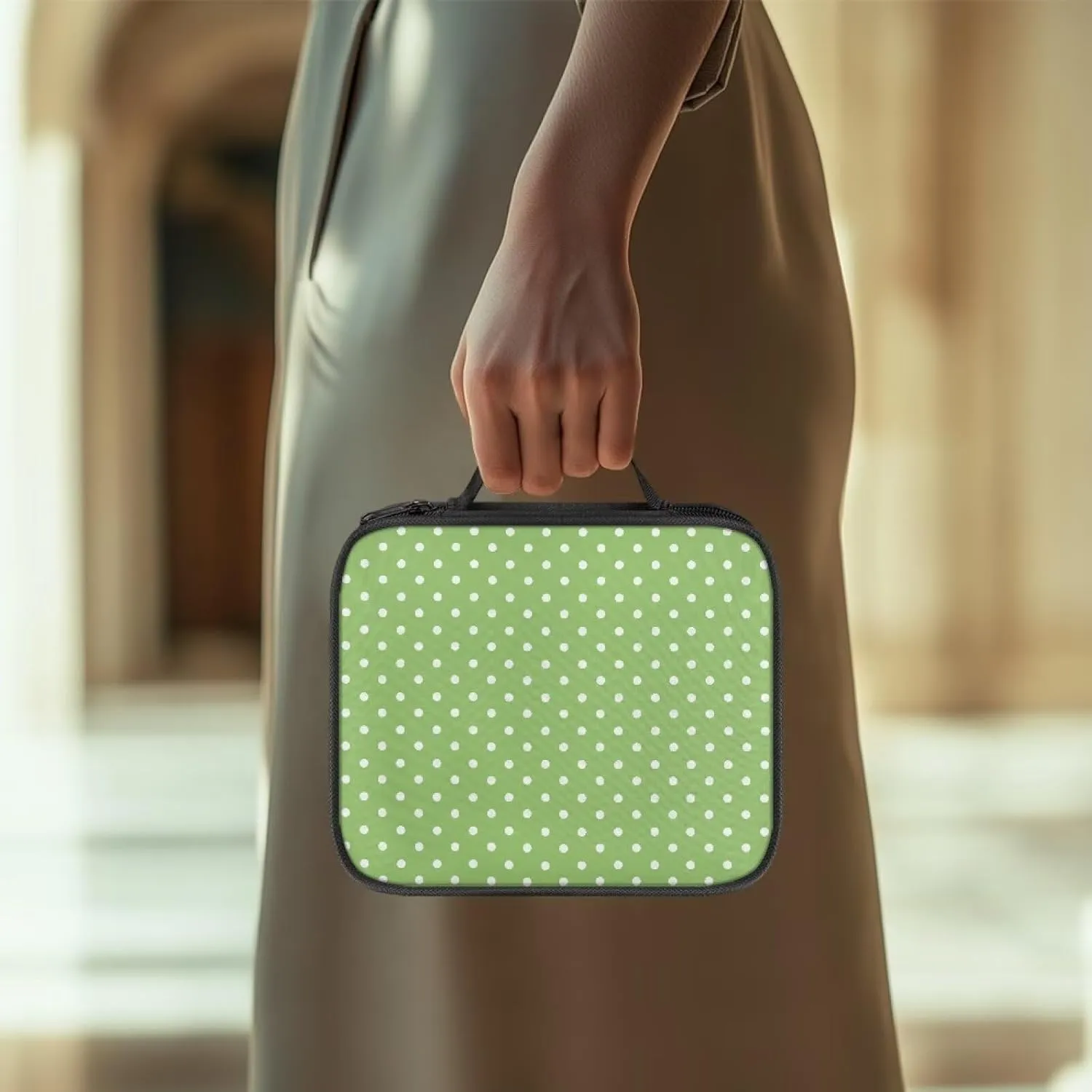 Noprintge Dots Print Green Crochet Hook Case Knitting Needles Storage Organizer Travel Bag Holder with Convenient Handle Without Hooks and Accessories, Lightweight, Easy to Hold