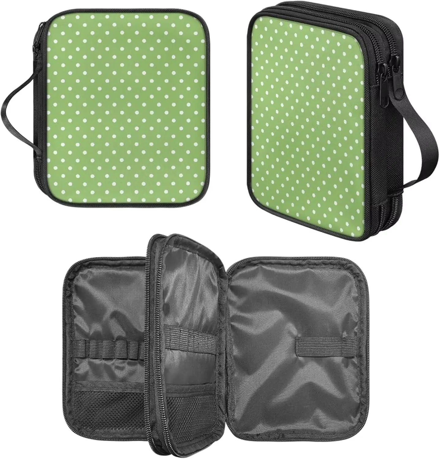 Noprintge Dots Print Green Crochet Hook Case Knitting Needles Storage Organizer Travel Bag Holder with Convenient Handle Without Hooks and Accessories, Lightweight, Easy to Hold