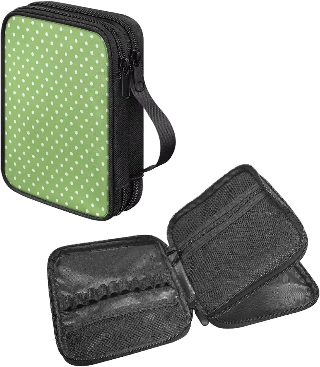 Noprintge Dots Print Green Crochet Hook Case Knitting Needles Storage Organizer Travel Bag Holder with Convenient Handle Without Hooks and Accessories, Lightweight, Easy to Hold