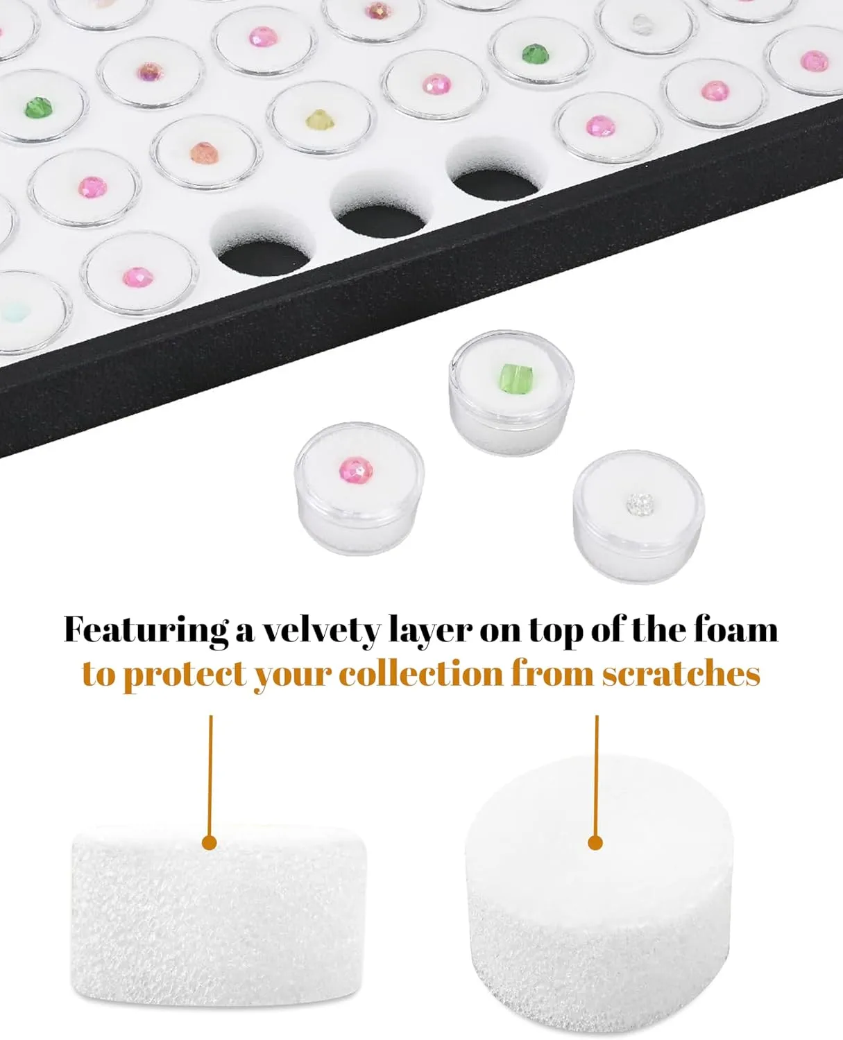 Novel Box Gem Jars 36 Medium Size Gems Jars | White Tray Foam Sheet 14.5X7.8X0.75 | Glass Rock Storage Box Insert | Display Trays for Collectibles Jewelry Display