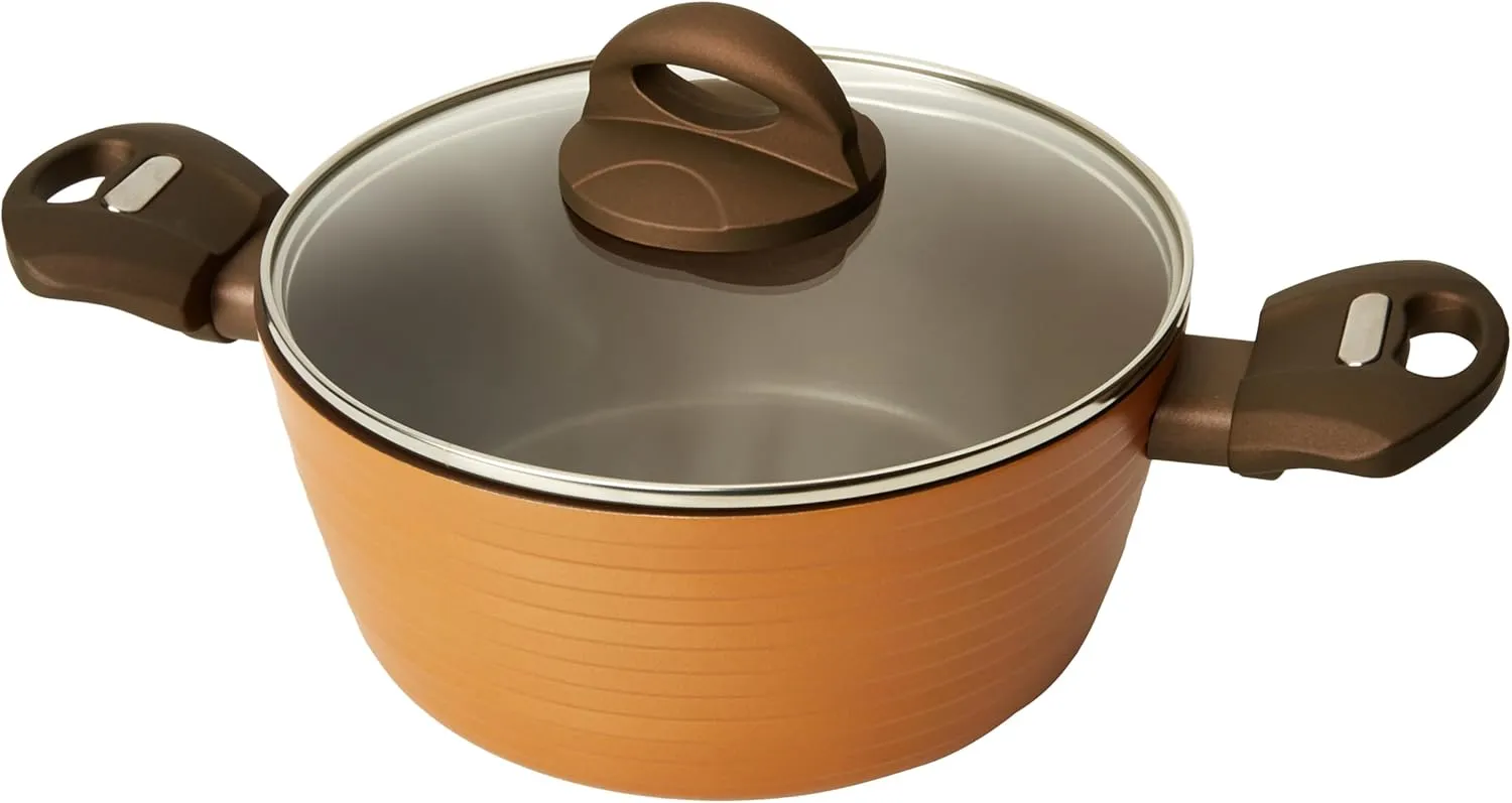 NutriChef 12-Piece Hard Anodized Nonstick Cookware Set - Induction Ready Pots & Pans with Elegant Ridge-Line Pattern, Heat-Resistant Lacquer, Brown