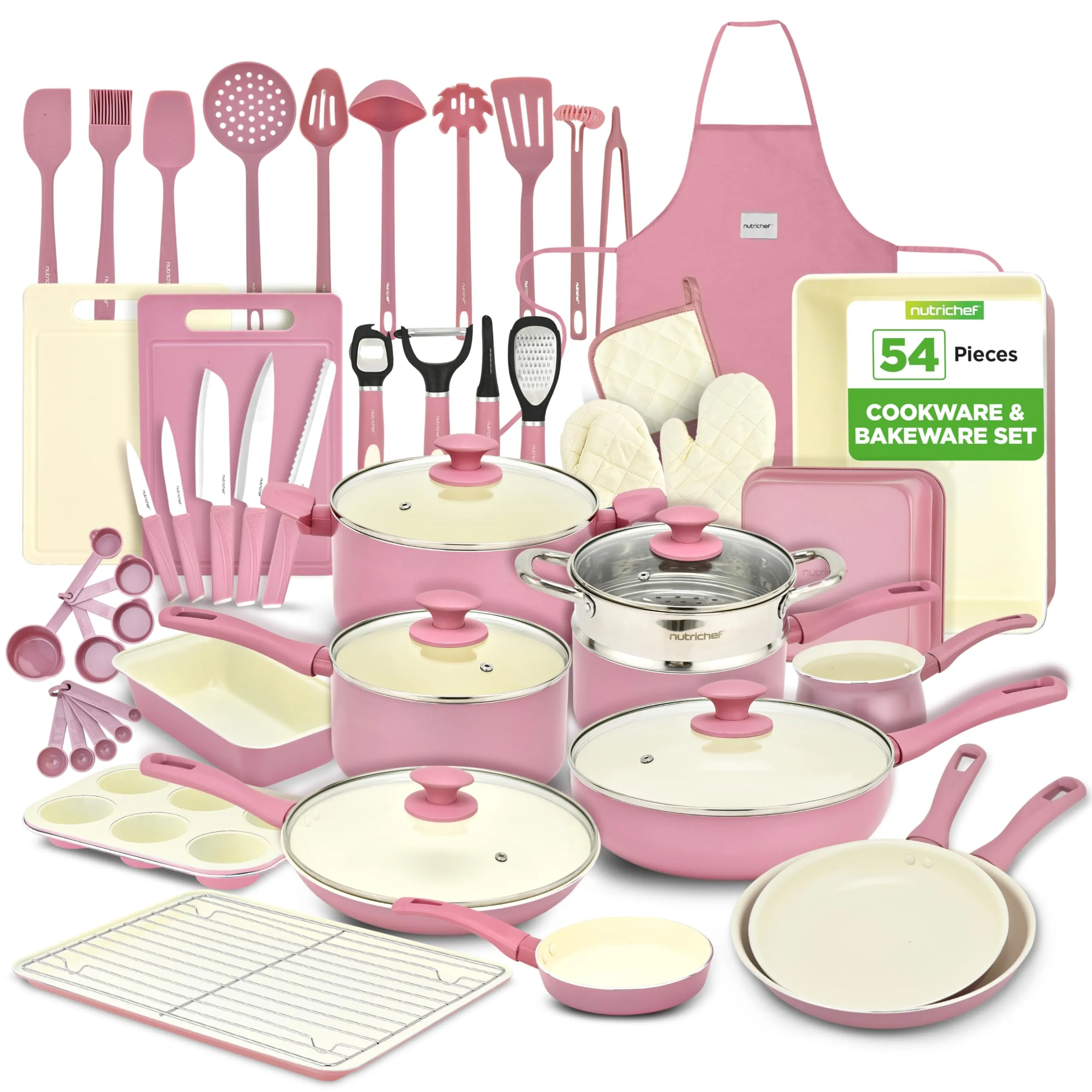 NutriChef 54 Piece Professional Grade Complete Home Kitchen Cookware Set, Ceramic Non-Stick Bakeware, Pots and Pans Kit, Safe for Induction Cooktops