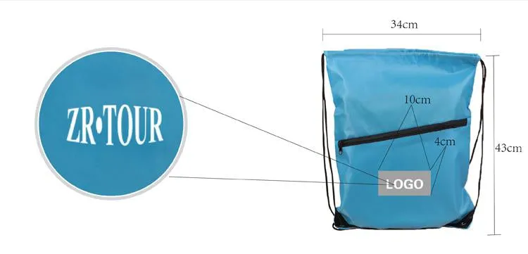 Nylon Drawstring Backpack With Zip Compartment