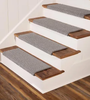 Oak Valley Designs™ Round Carpet Stair Treads - Anti Slip Indoor Stair Mats for Wooden Stairs, Style: Bayside Charm Dark Grey, 27" W X 9.75" D, (Set of 4)