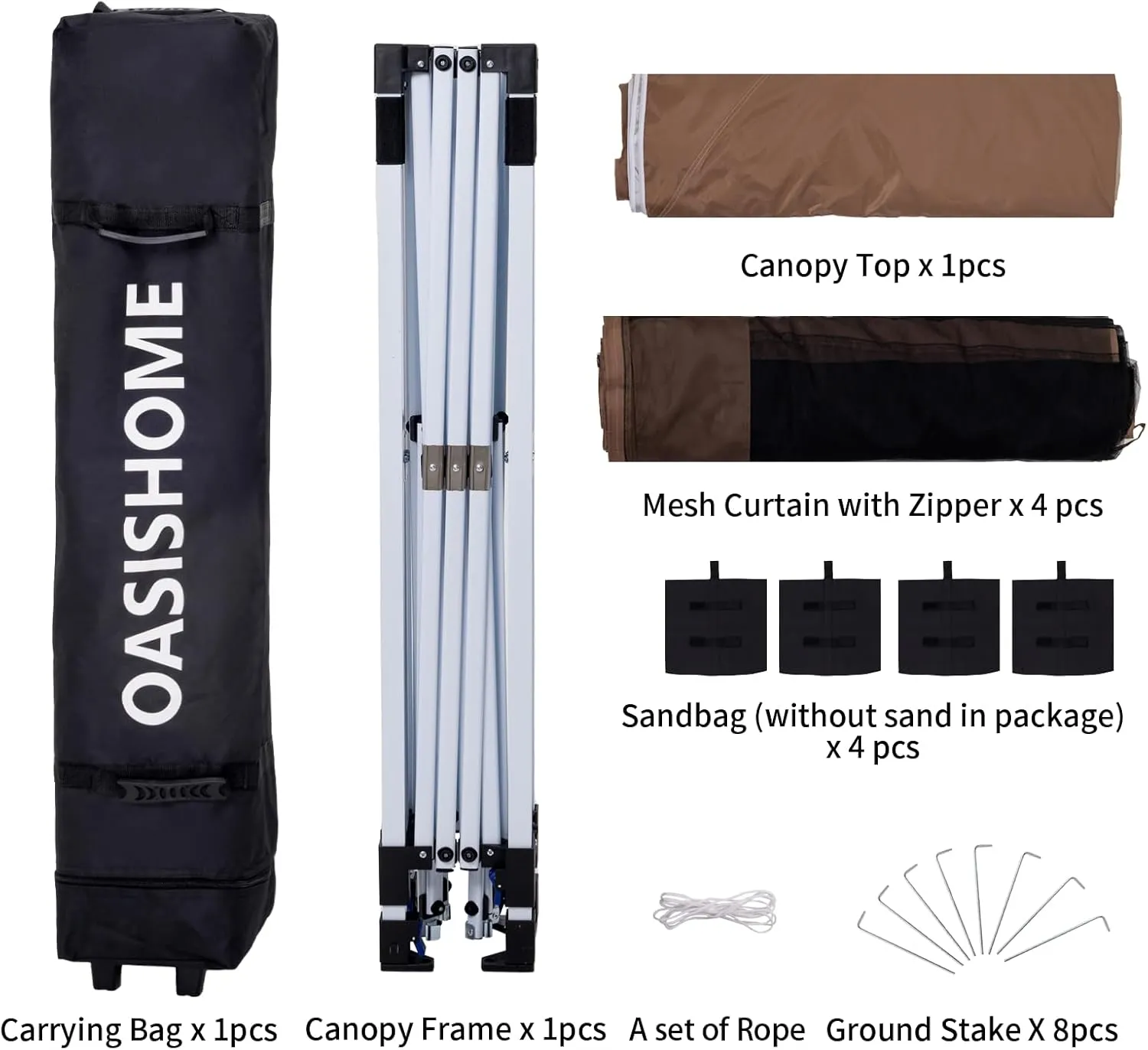 OASISHOME 10'x10' Pop-Up Gazebo Canopy Tent with Netting Sidewalls & Wheeled Bag,Weight Bag, Stakes, Ropes, Waterproof, UV Protection, Heavy-Duty Steel Frame for Backyard/Outdoor/Parties (Khaki)