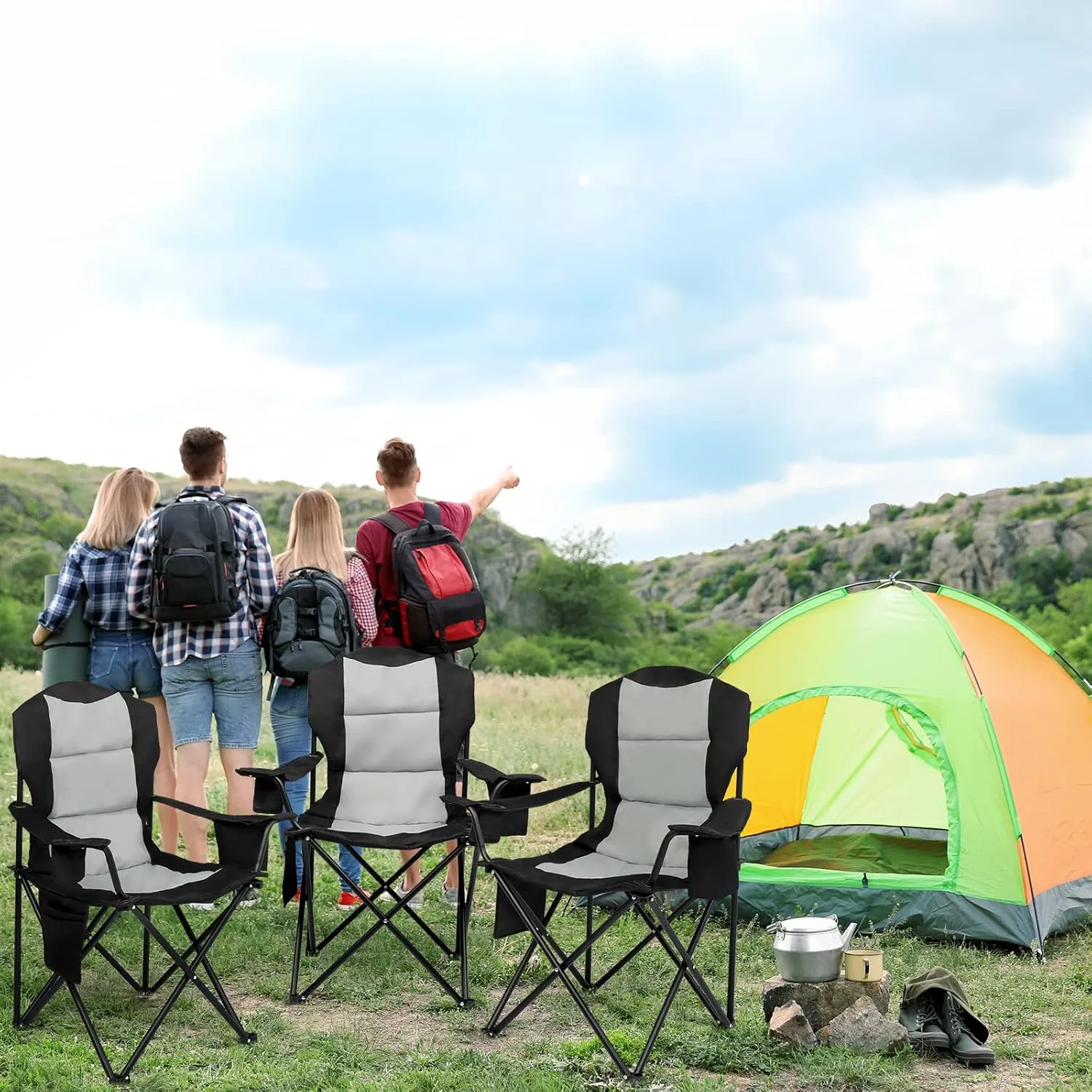 Ochine Camping Chair Portable Folding Camp Chair Heavy Duty Supports 230 Lbs Outdoor Compact Ultralight Folding Backpacking Chairs Backpack Chair in a Bag for Outdoor, Camp, Picnic, Hiking, Beach