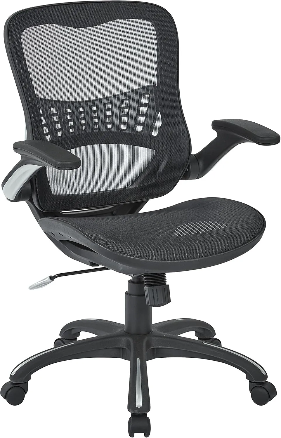 Office Star Riley Ventilated Manager's Office Desk Chair with Breathable Mesh Seat and Back, Black Base with Black