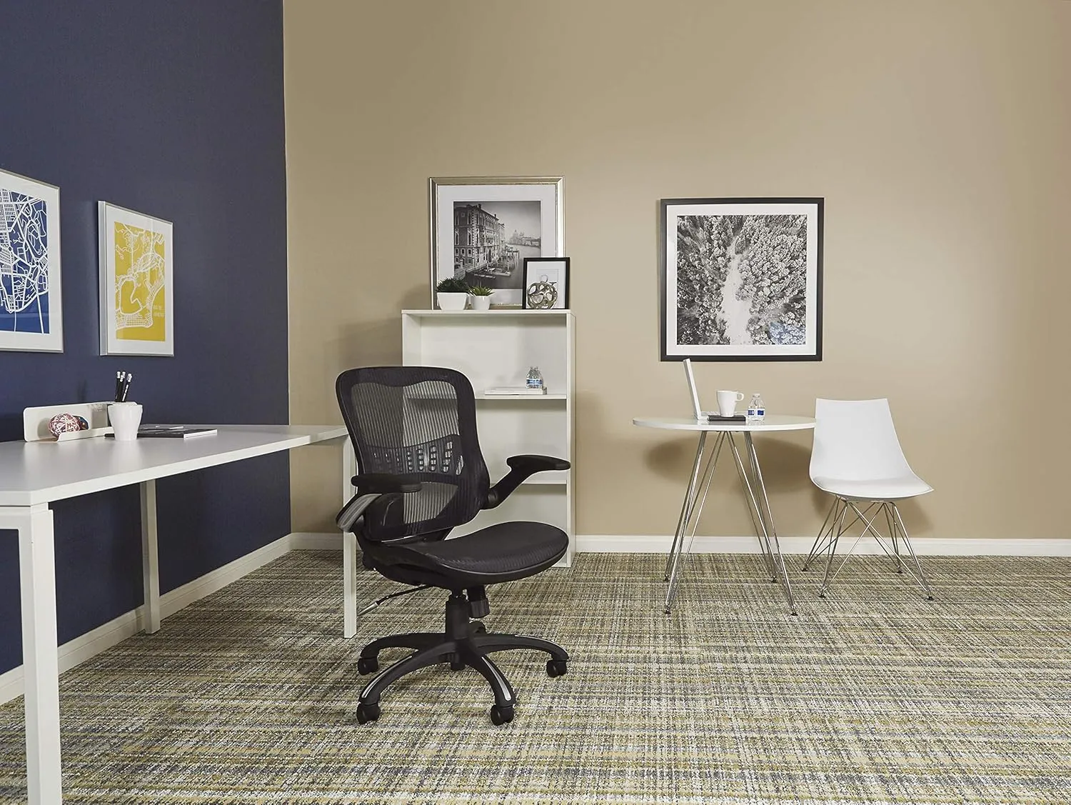 Office Star Riley Ventilated Manager's Office Desk Chair with Breathable Mesh Seat and Back, Black Base with Black