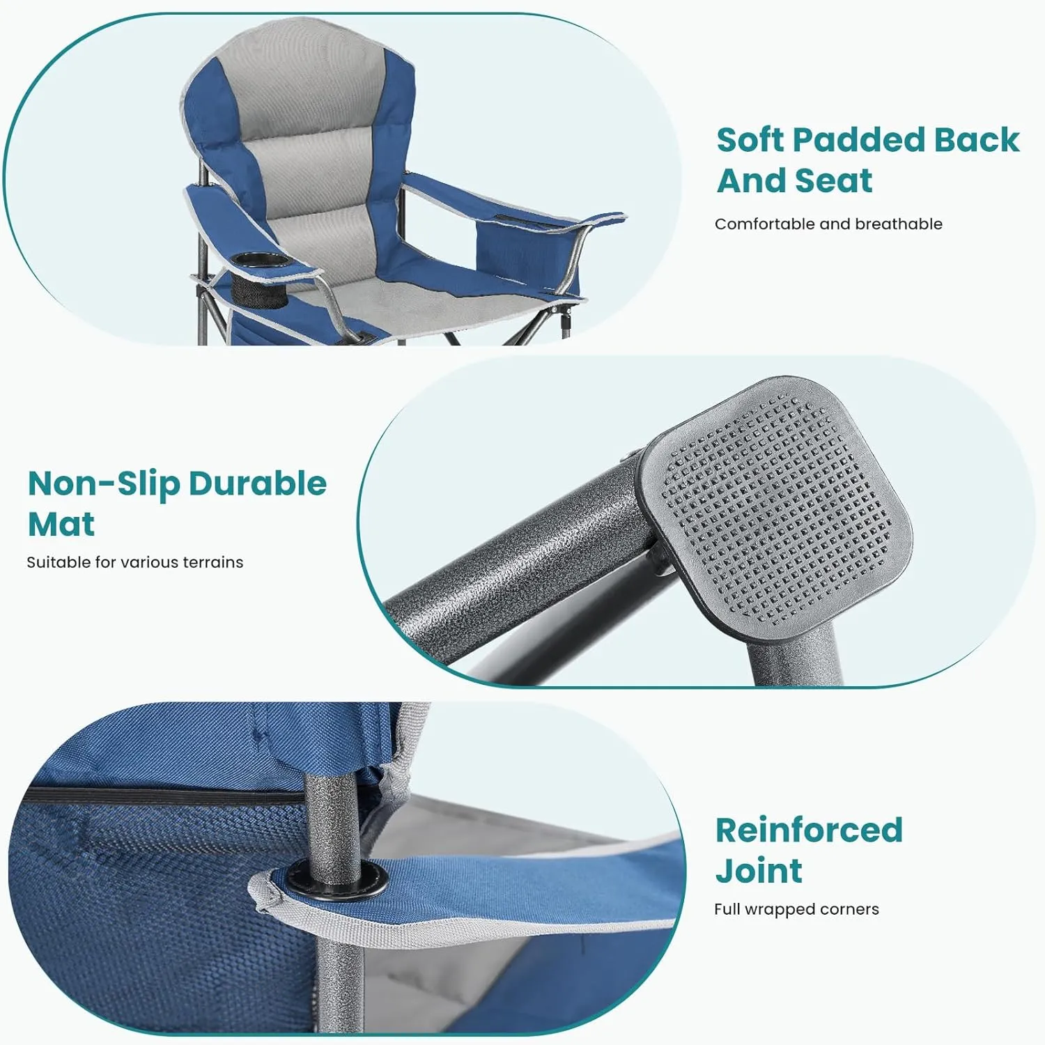 OLIXIS Heavy Duty Camping Chairs 450lbs Capacity Portable Folding Chair with Cup Holder and Cooler Bag,Sturdy Steel Frame Outdoor Chair for Backyard,Beach,Fishing