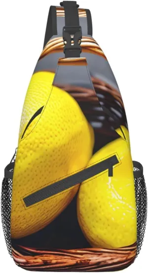 One Basket Lemon Crossbody Bags Sling Backpackï¼ŒMultipurpose Cross body Shoulder Bag for Men and Women Chest Bag Travel Hiking Daypack, Black