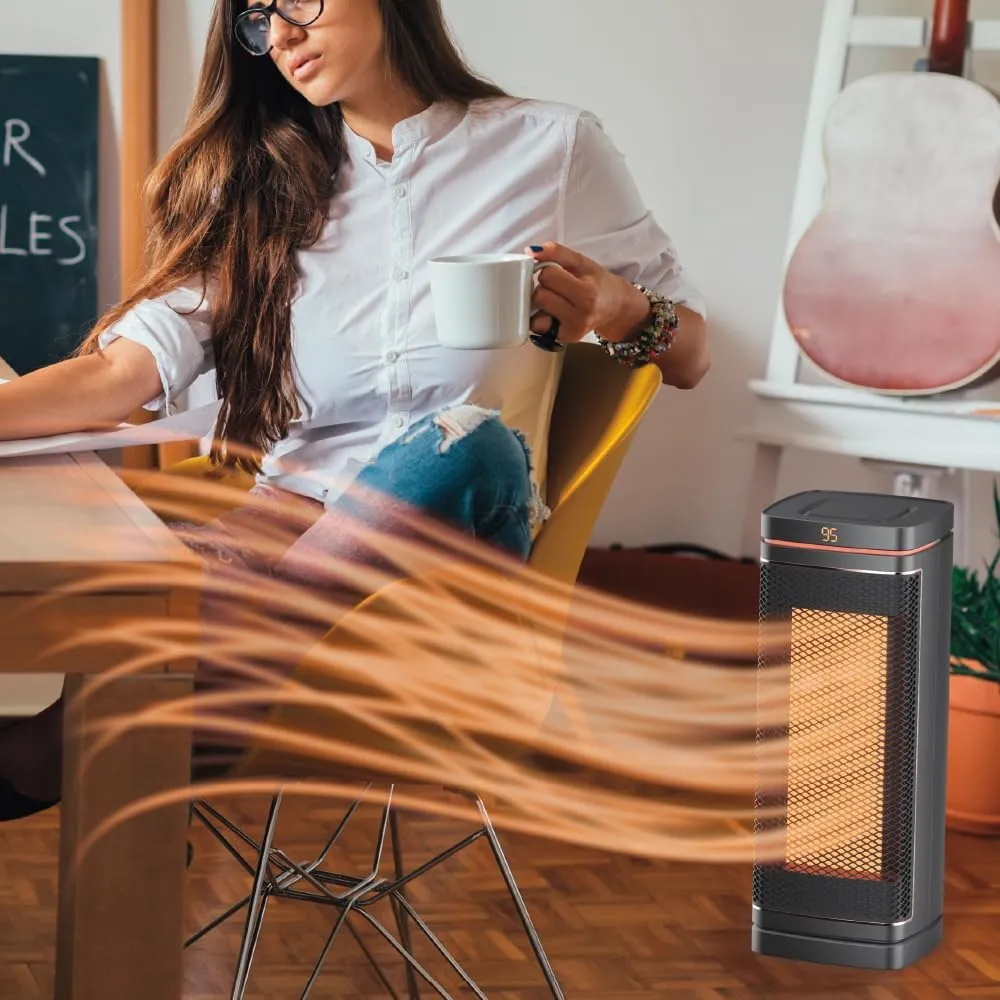 Ontel Handy Heater Copper Core Tower (1500 W) - Adjustable Thermostat, Oscillating Portable Space Heater for Bedroom, Office & More - Quiet & Energy Efficient