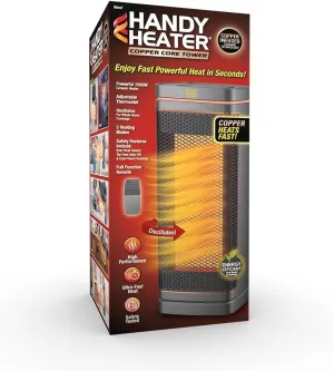 Ontel Handy Heater Copper Core Tower (1500 W) - Adjustable Thermostat, Oscillating Portable Space Heater for Bedroom, Office & More - Quiet & Energy Efficient