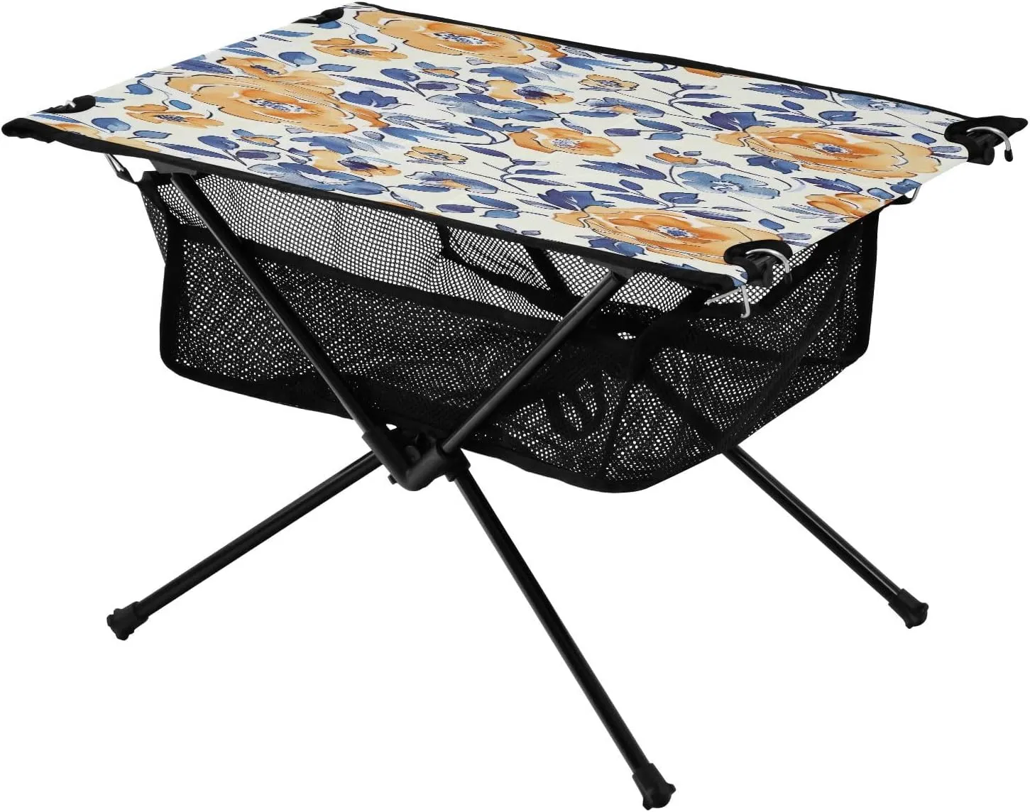 Orange White Floral Portable Folding Camping Table, Compact Lightweight Beach Table with Carrying Bag for Outdoor Picnics, BBQs, Camp
