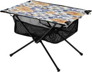 Orange White Floral Portable Folding Camping Table, Compact Lightweight Beach Table with Carrying Bag for Outdoor Picnics, BBQs, Camp