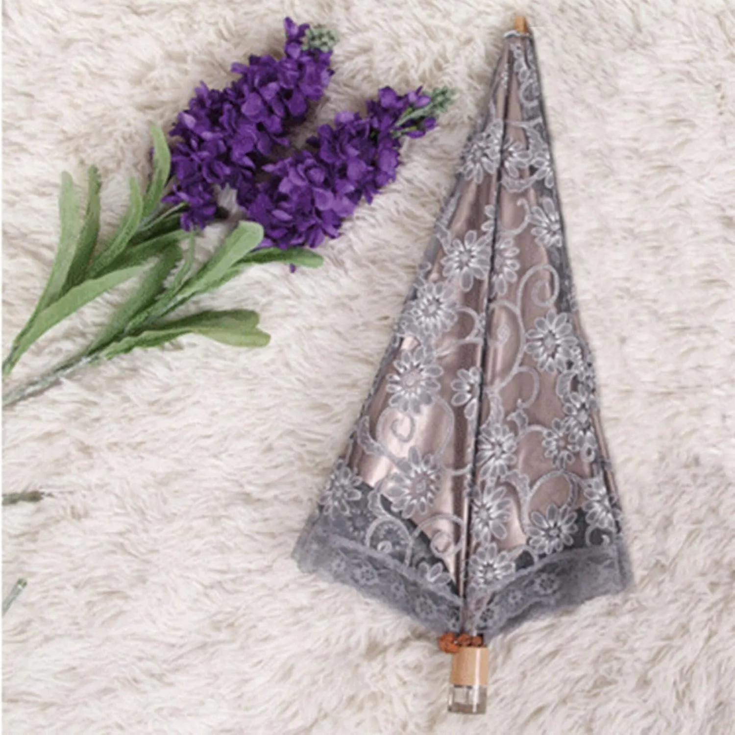 Orgrimmar Ladies Lace Parasol Umbrella Anti-UV Protection Sun Shade UPF 50  Lightweight and Portable Folding Umbrella (Black)