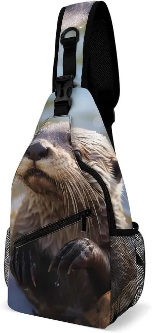 Otter Playing In The Water Sling Bag with Rfid Blocking Causal Mens Crossbody Bag Lightweight Chest Pack Large Man Purse Travel Crossbody Backpack Shoulder Sling Backpack for Hiking Running Cycling