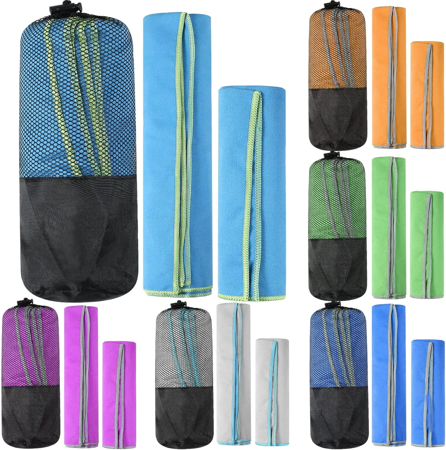 Oudain 6 Set Quick Dry Towel 12 Pack Fast Drying Towels 2 Size Microfiber Travel Towels Absorbent Compact Dry Towel for Camping Hiking Swim Beach Gym Yoga with Mesh Bag
