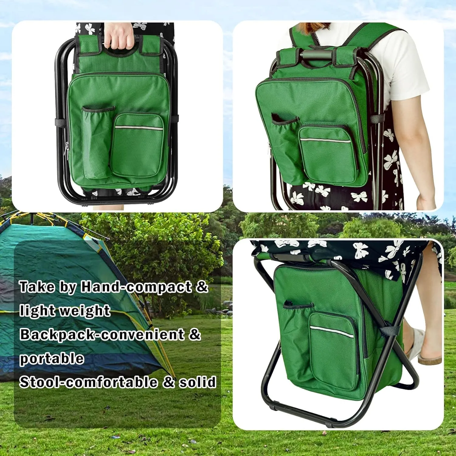 OUT&ABOUT 3-in-1 Backpack Stool Cooler Chair, 400 LBS Max Load, Portable Folding Fishing Cooler Stool (Forrest Green)