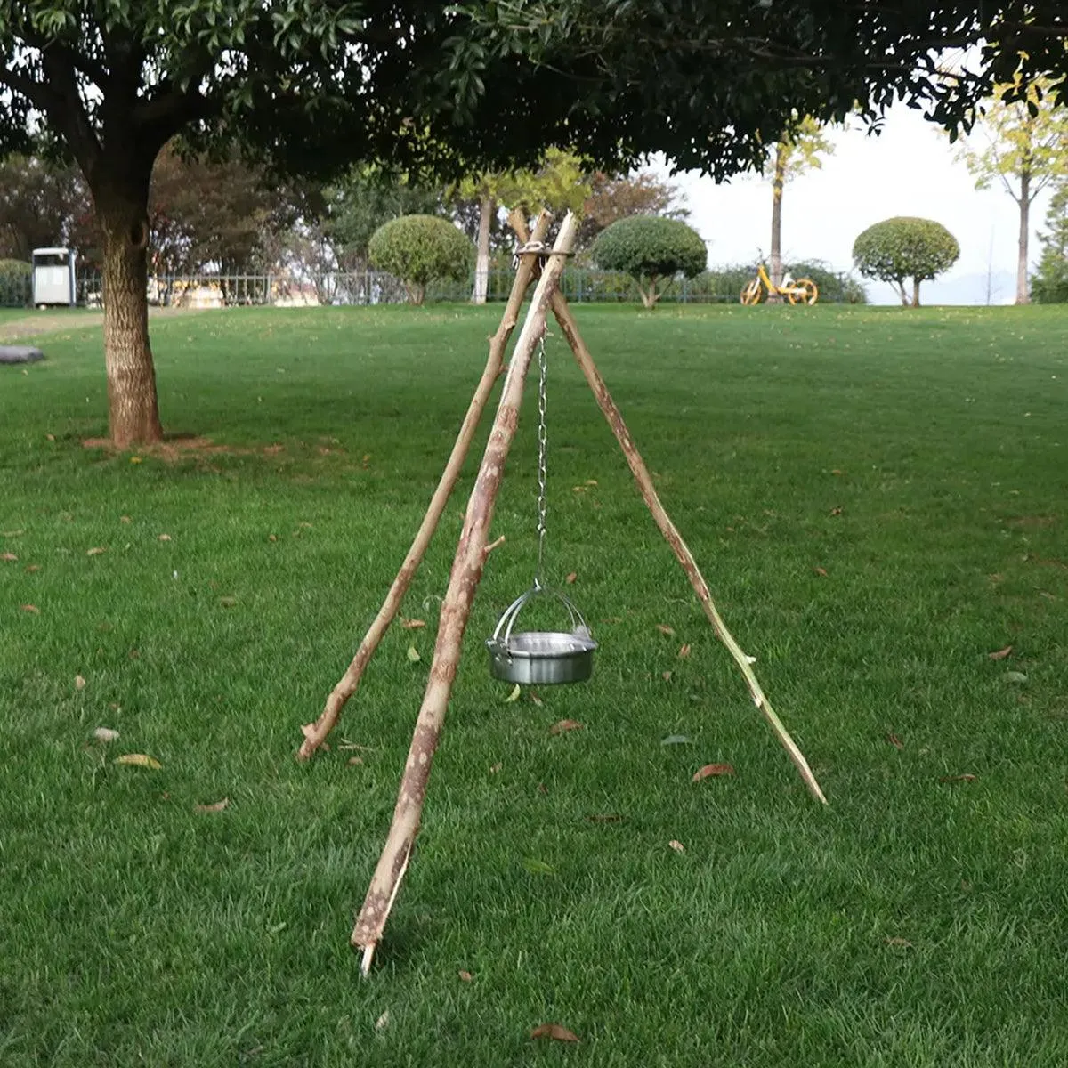 Outdoor Bonfire Rack Hanging Pot Picnic Fire Stand Stainless Steel Portable Foldable Tripod