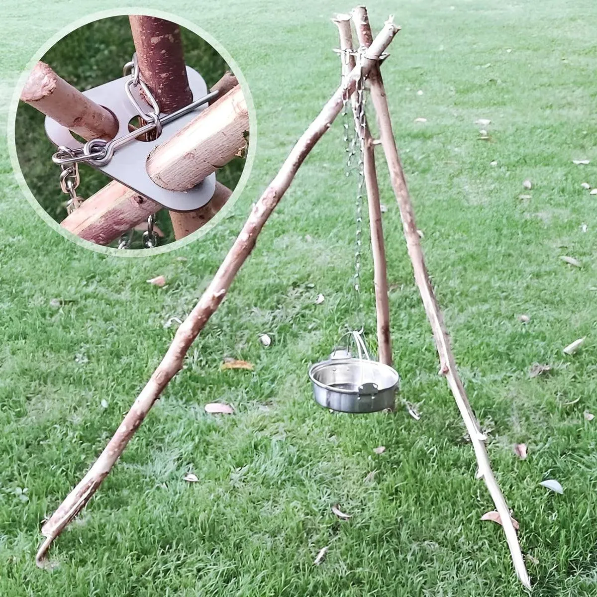 Outdoor Bonfire Rack Hanging Pot Picnic Fire Stand Stainless Steel Portable Foldable Tripod