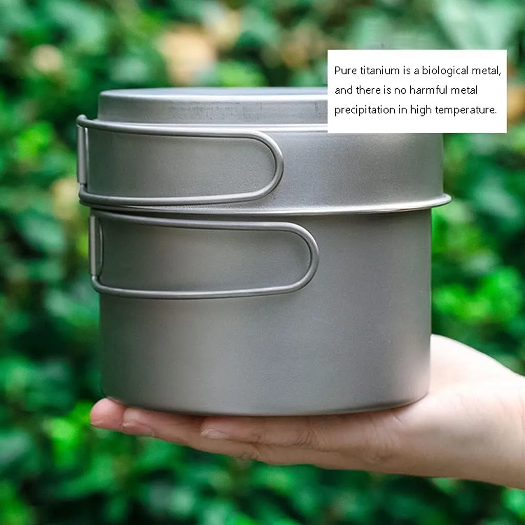 Outdoor Camping Camping Cookware Kit Lightweight Soup Pot Portable Frying Pan Pure Titanium Camping Cooker Set Outdoor Cookware Set Adventures Picnics (Onecolor 2100ml)