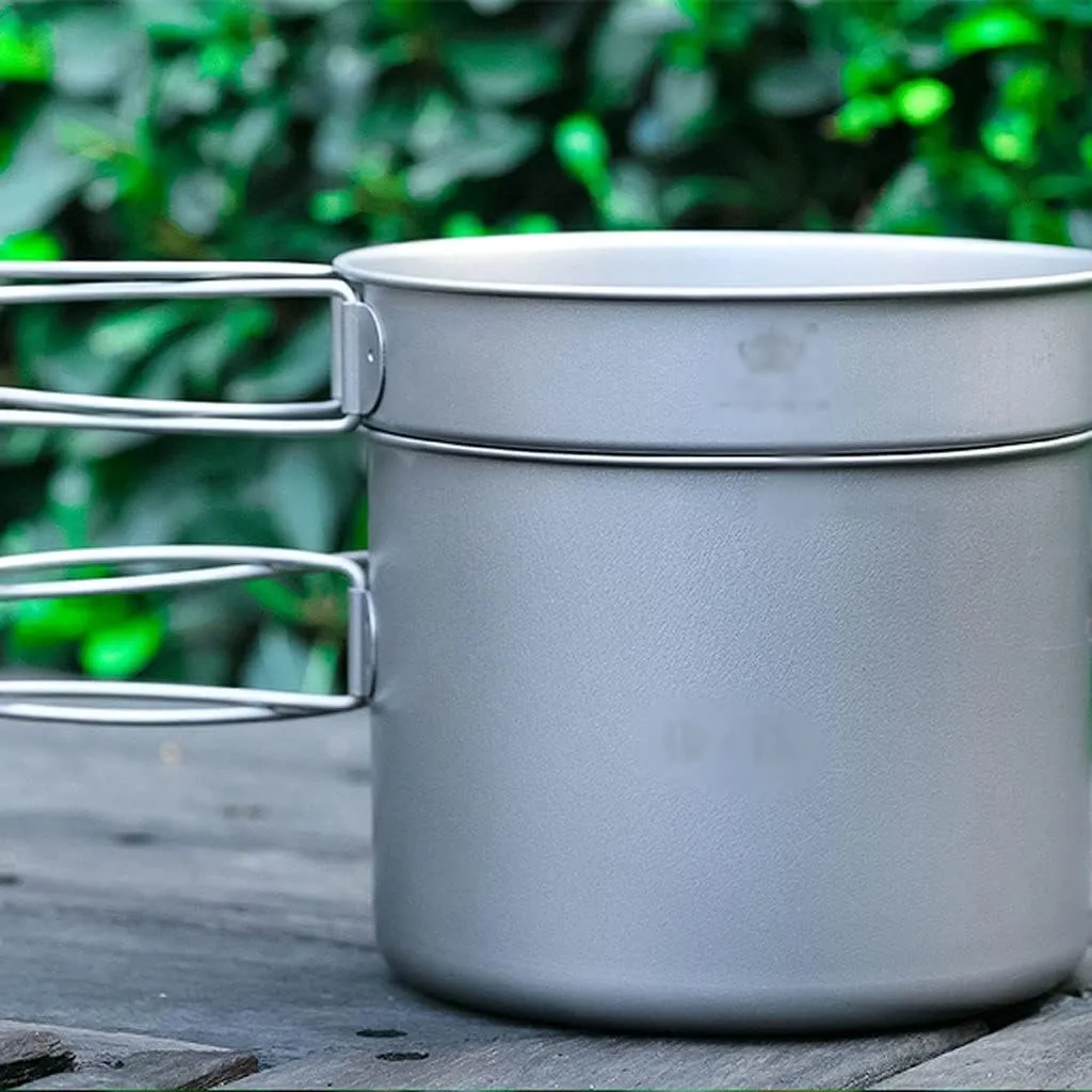 Outdoor Camping Camping Cookware Kit Lightweight Soup Pot Portable Frying Pan Pure Titanium Camping Cooker Set Outdoor Cookware Set Adventures Picnics (Onecolor 2100ml)