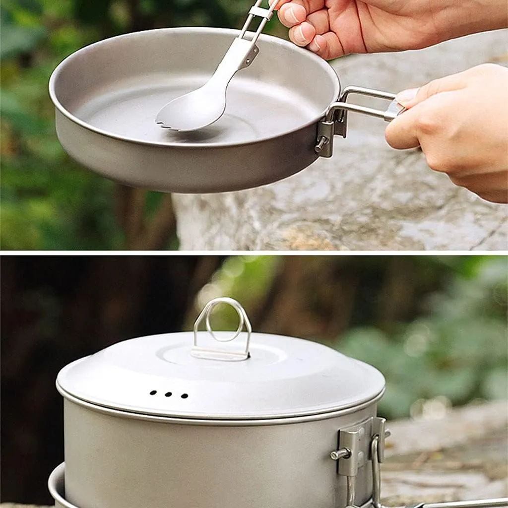 Outdoor Camping Lightweight Camping Cookware Pure Titanium Foldable Handle Soup Pot Lightweight Pot Family Campfire Hiking Camping Cooker Adventures Picnics (2l)